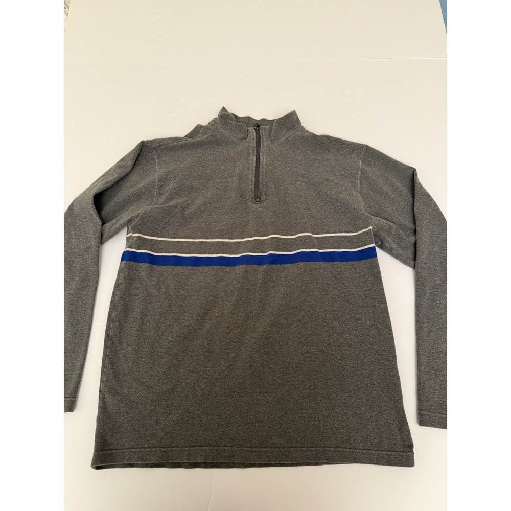 Banana Republic Men Large Quarter Zip Sweater Gray Blue Stripe Pullover Winter